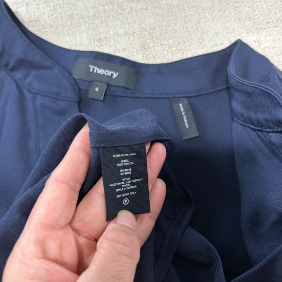 Theory Women's SZ 4 Jullitah Lace-up Telce-twill Mini Dress Navy Blue - Picture 6 of 9